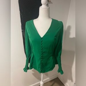 Kelly Green Smocked Peplum Blouse